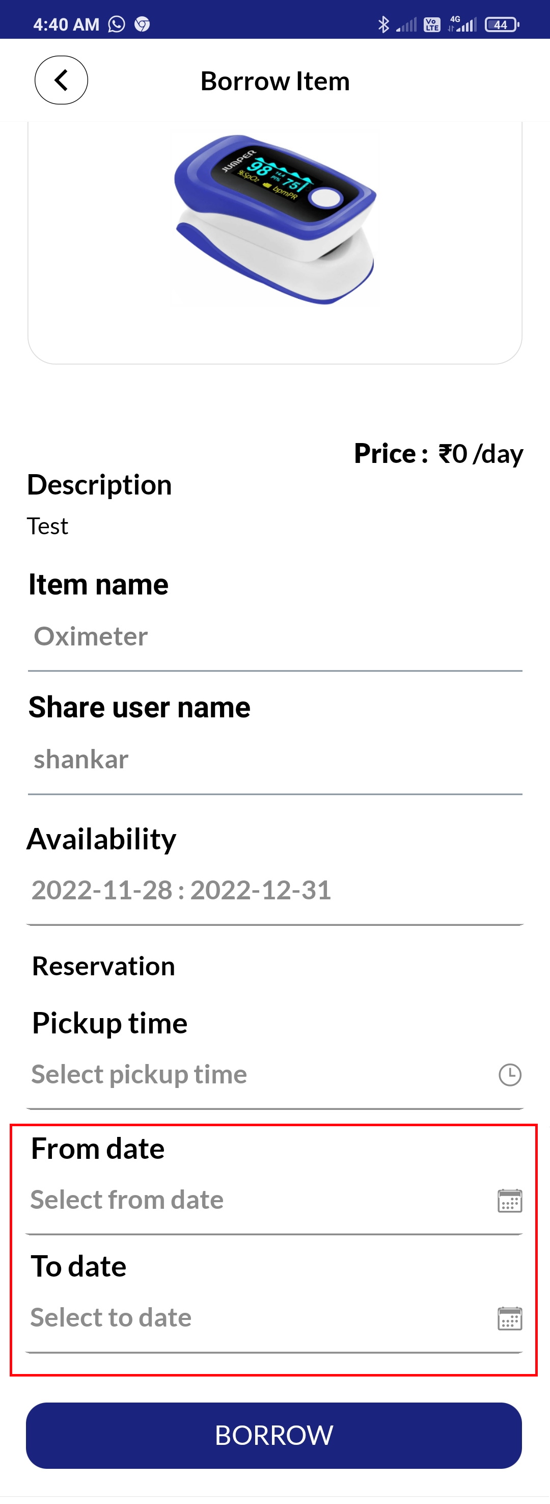 medicalshare app borrowing start and end dates